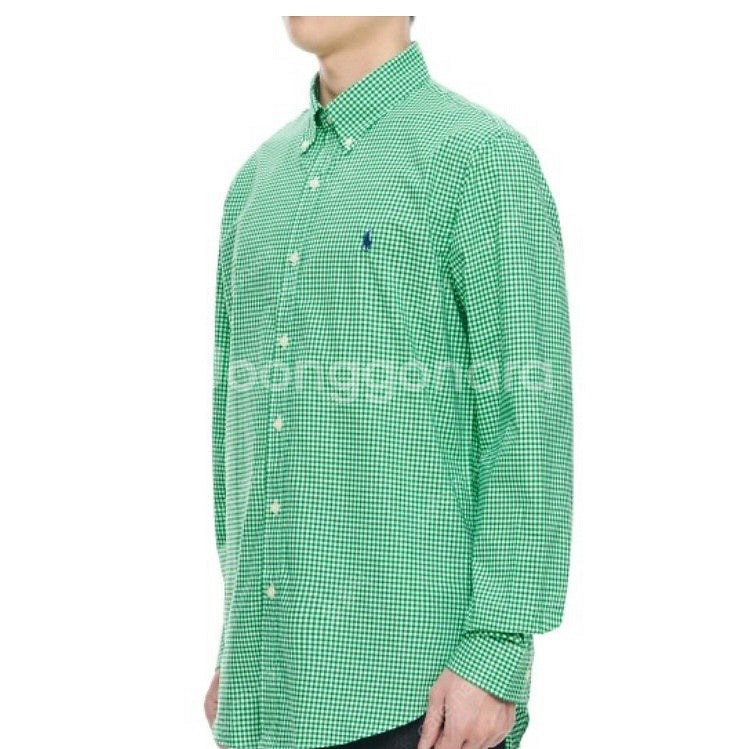 폴로 랄프로렌 커스텀핏 깅엄 포플린 셔츠 그린 XL--1