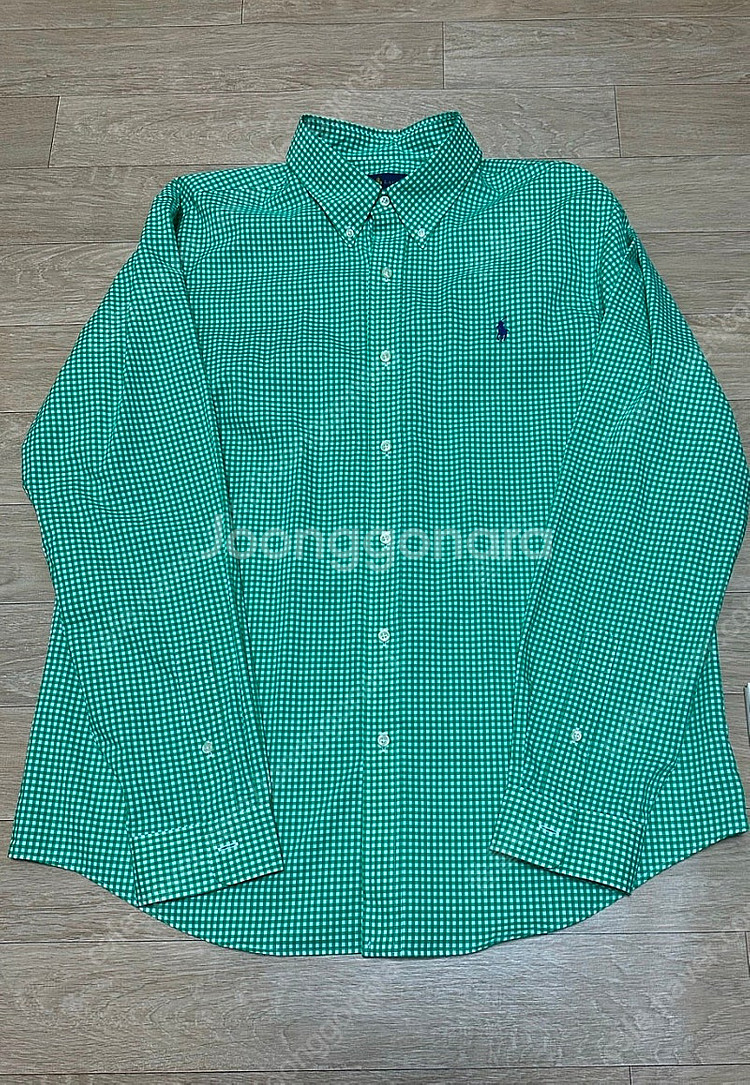 폴로 랄프로렌 커스텀핏 깅엄 포플린 셔츠 그린 XL--3