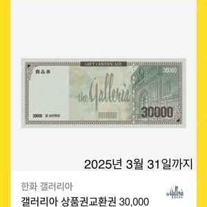 한화 갤러리아 상품권 교환권 3만 원권