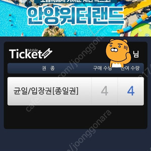 안양 워터랜드 종일권 4인 판매합니다