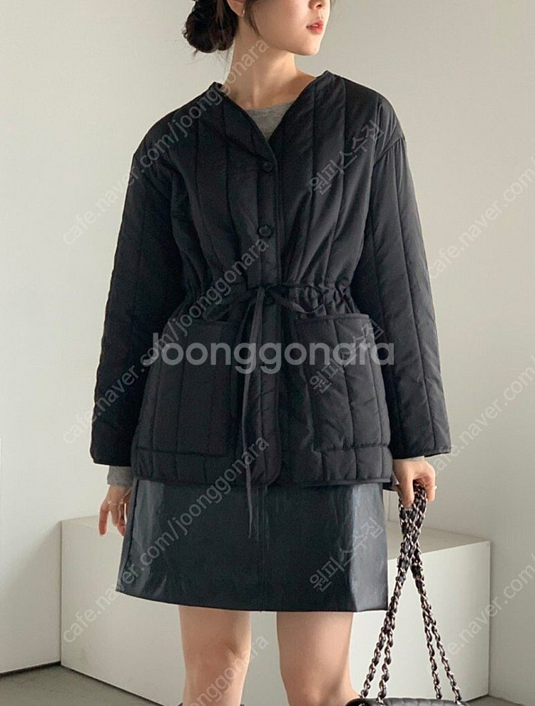 [미착용/새상품] 브이넥 스트링 세로 퀼팅 누빔 포켓 ...--0