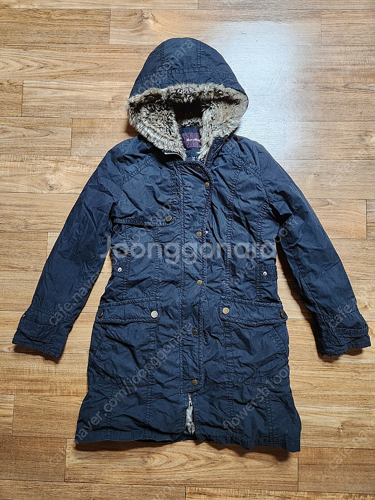 검정 털 후드 패딩 야상 코트 55-66--0