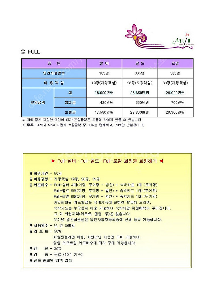 무주리조트회원권-골드풀구좌 매매합니다.--1