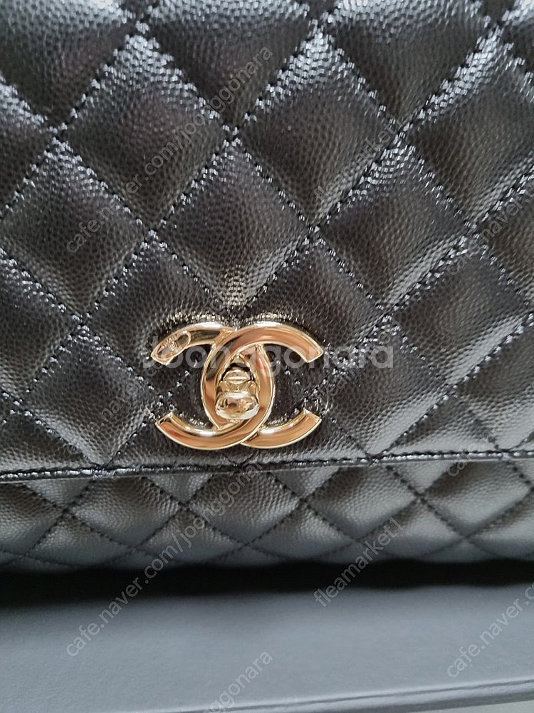 샤넬 코코핸들 라지 (구미듐) 샴페인골드 아웃스티치 올블랙 최상품--2