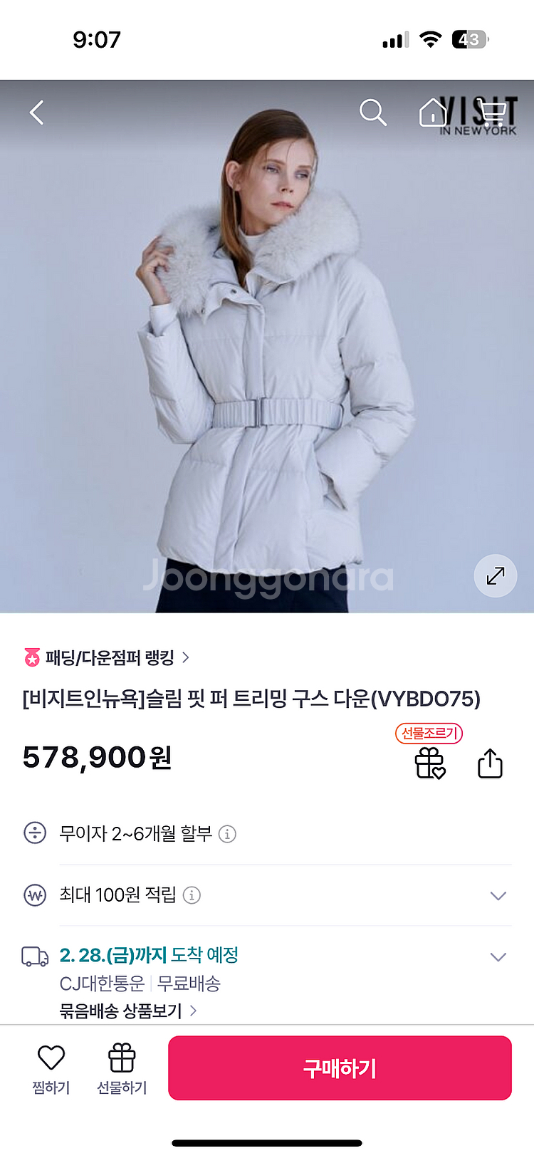 비지트인뉴욕 구스다운 빅폭스 후드 숏패딩 점퍼 자켓 정...--0