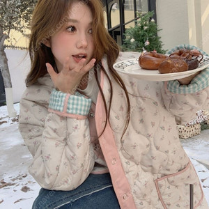양면 체크 플라워 누빔재킷