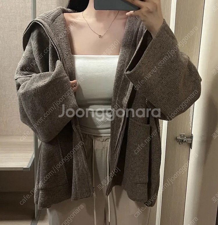 새상품)[울함유/박시핏]고퀄 카라 니트 집업 가디건 브라운--1