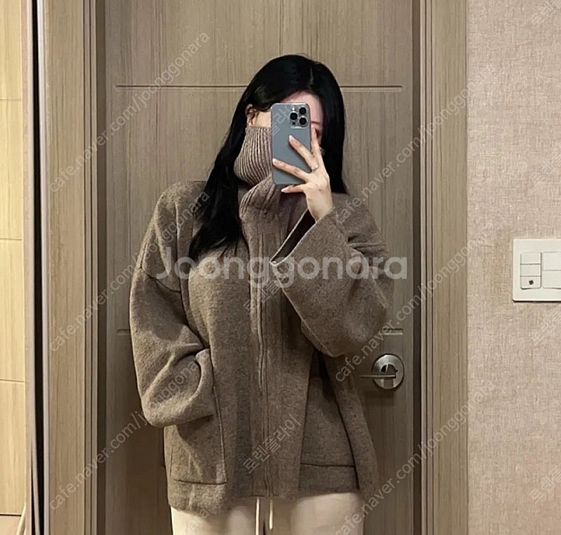 새상품)[울함유/박시핏]고퀄 카라 니트 집업 가디건 브라운--3