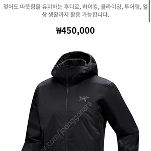 [새상품] 아크테릭스 25SS 아톰 후디 남성 블랙 XL