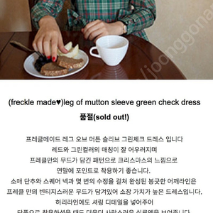 프레클 체크 원피스 freckle leg of mutton sleeve green check dress