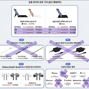 갤럭시탭 구매혜택 팝니다 (키보드 북커버, 충전기, 버즈3, 워치7 할인권, 유튜브 프리미엄 등)