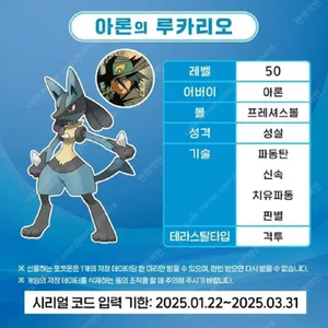 아론의 루카리오 코드 실물 삽니다