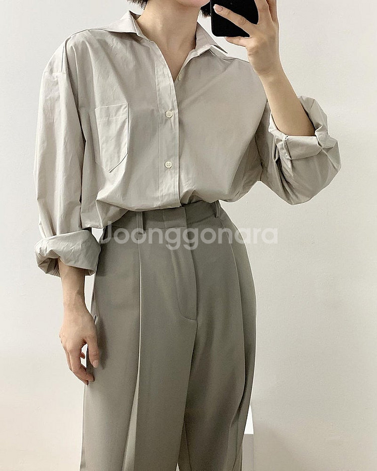 새상품) 더웨이브 코튼 루즈 박시 빌라 셔츠 그레이--0