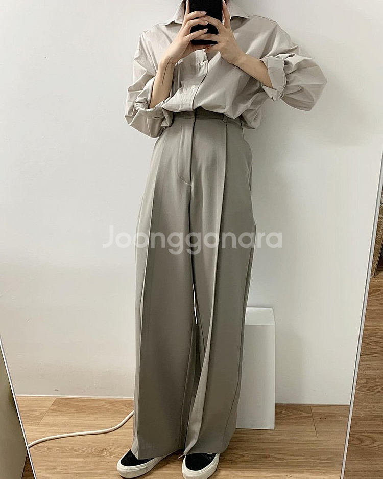 새상품) 더웨이브 코튼 루즈 박시 빌라 셔츠 그레이--1