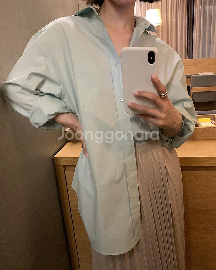 새상품) 더웨이브 코튼 루즈 박시 빌라 셔츠 그레이--3