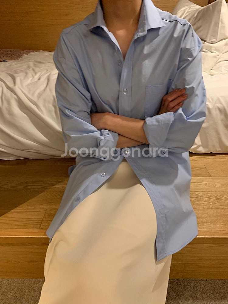 새상품) 더웨이브 코튼 루즈 박시 빌라 셔츠 그레이--6