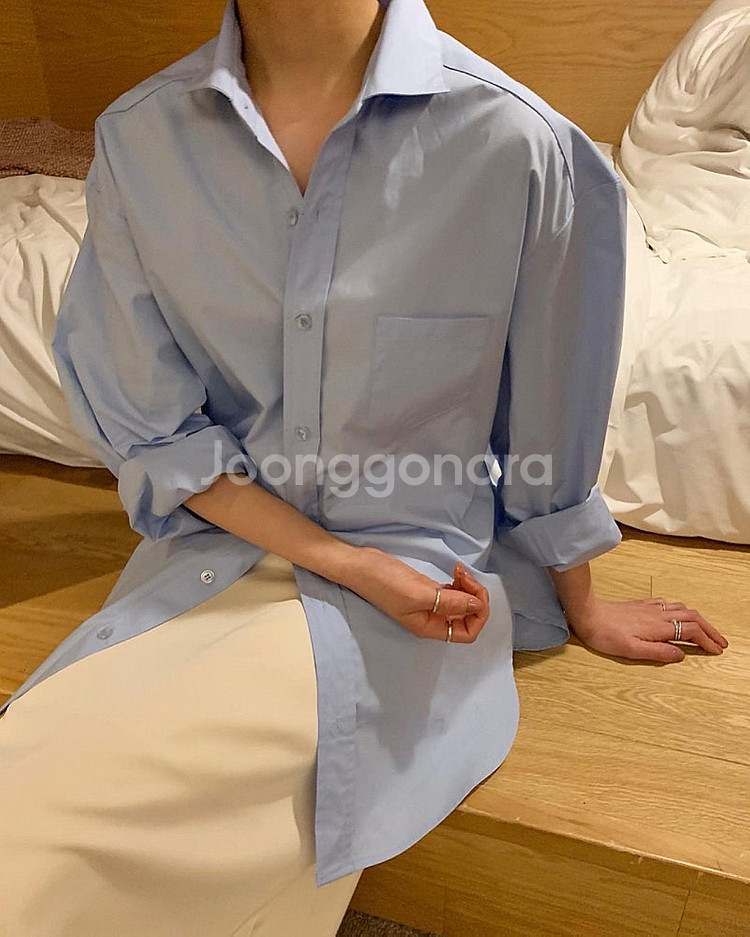 새상품) 더웨이브 코튼 루즈 박시 빌라 셔츠 그레이--7