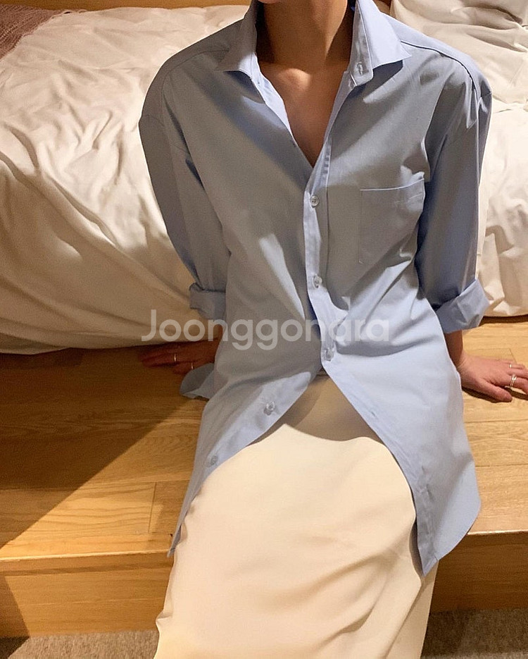새상품) 더웨이브 코튼 루즈 박시 빌라 셔츠 그레이--8