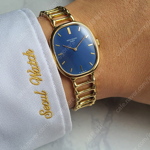 [정품] 파텍필립 골든 엘립스 청판 블루 18K 옐로우 금통 남성용 (Patek Philippe Golden Ellipse Blue Hand-Widing 18K YG Men's)