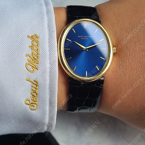 [정품] 파텍필립 점보 엘립스 오벌쉐입 블루다이얼 18K 금통 점보 남성용 (Patek Philippe Golden Oval Ellipse Jumbo 18K YG Men's)