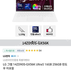 (개인) LG 14인치 그램 14ZD90S-GX56K 미개봉신품 SSD 256G 추가 미개봉신품 서울 가격다운