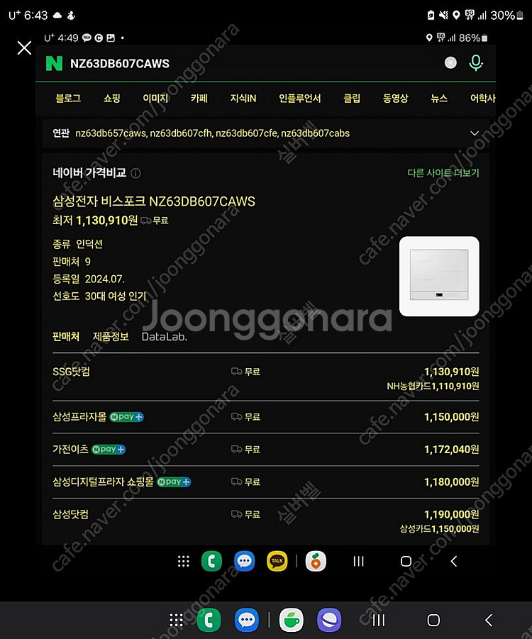 삼성 인버터 전기레인지 비스포크 NZ63DB607CAW...--0