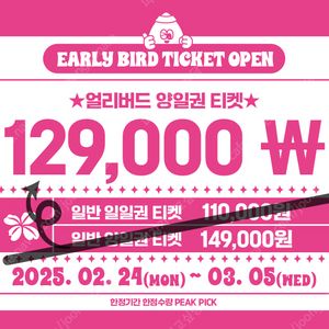 피크 페스티벌 PEAK FESTIVAL 얼리버드 양일권 2장 원가양도