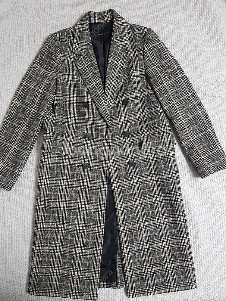 여성코트SOUP 모직혼방 체크코트 55 모직롱자켓--0