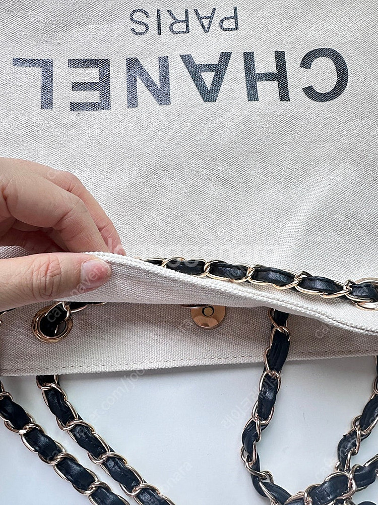 [판매 새상품]샤넬 chanel 캔버스 체인백 숄더백 블랙 & 아이보리--5