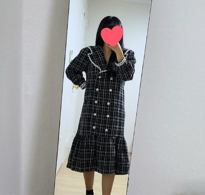 [새상품] 럭셔리 트위드 더블 버튼 롱 원피스 이미지