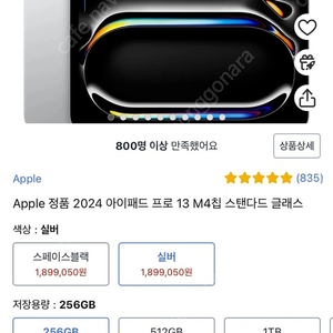 아이패드 프로 13 M4 256GB 실버