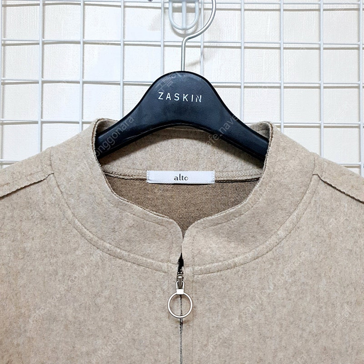 알토 노카라 스트링 집업 핸드메이드 하프 숏 반 코트 자켓 베이지 루즈핏 오버핏 프리사이즈--7