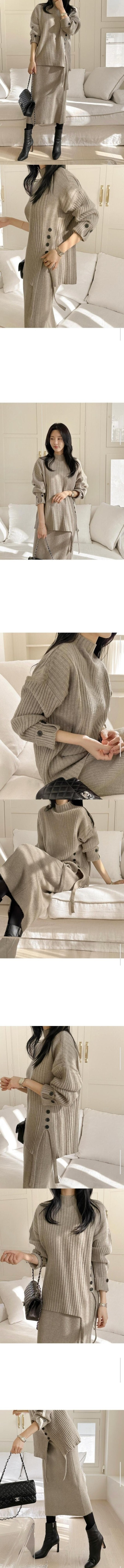 러브패리스 로무드 버튼 울 투피스 (그레이지 새제품)--3