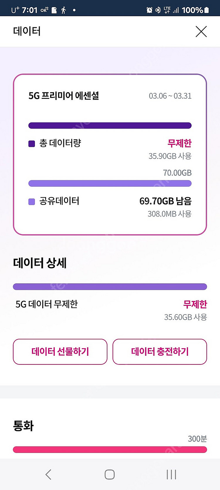 LGU+ 데이터 2기가 2500원에 팜니다--0