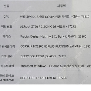 [대구 개인] RTX 4090 + I9 13900K 랩터레이크 완본체