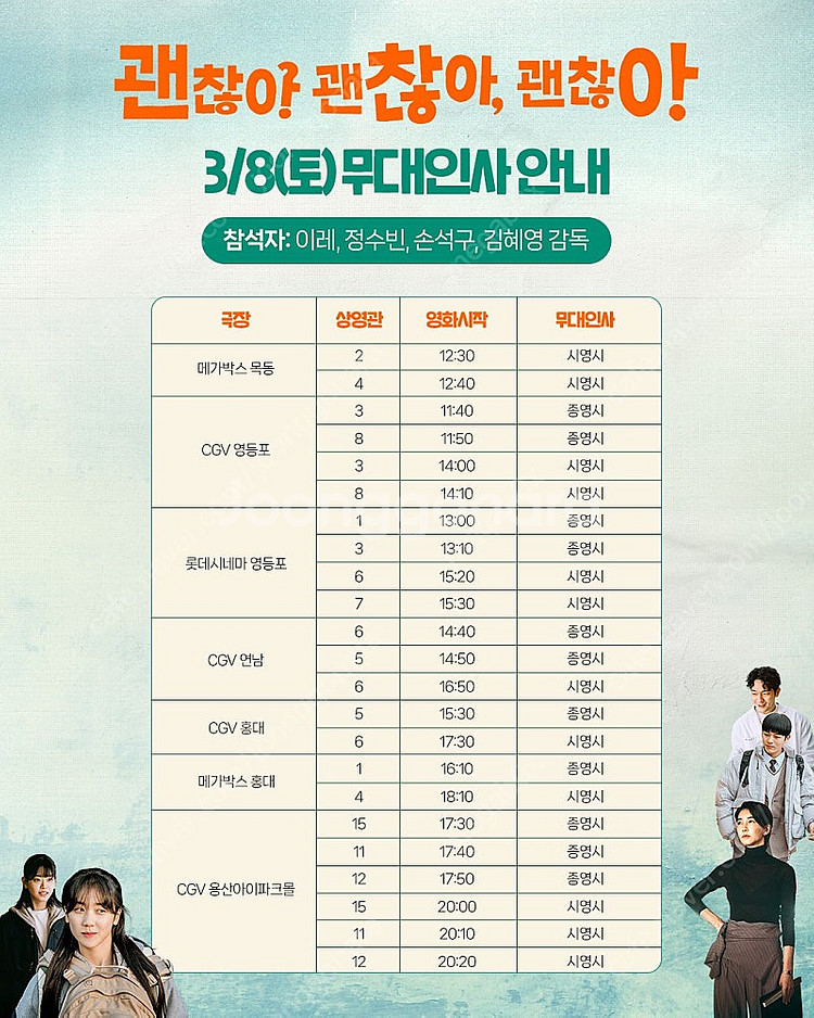 3/8(토) 괜찮아 괜찮아 괜찮아 영등포 무대인사 A열...--0