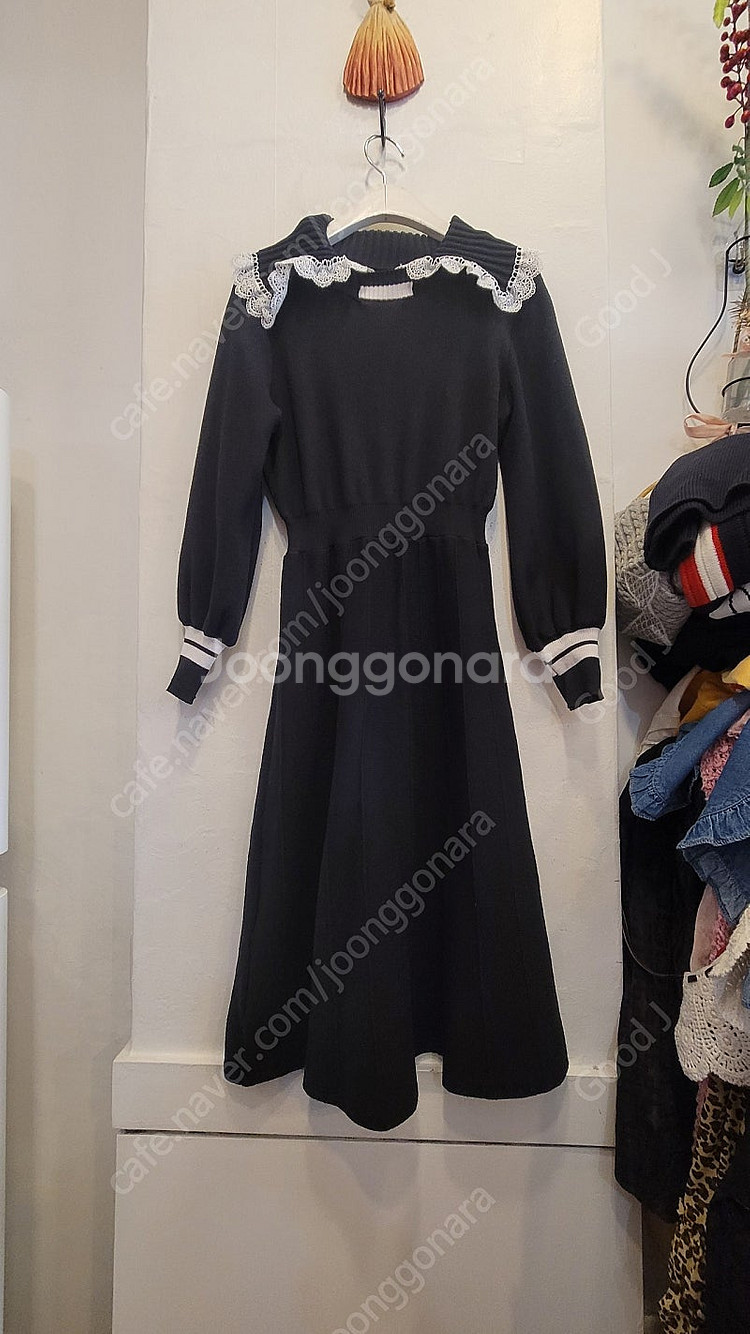 샤틴 레이스 쎄일러 벌룬 니트 원피스--2