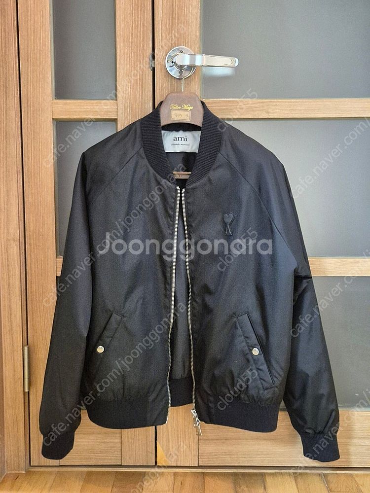 아미 블랙 하트로고 간절기 블루종 블랙 재킷 (ami)--6