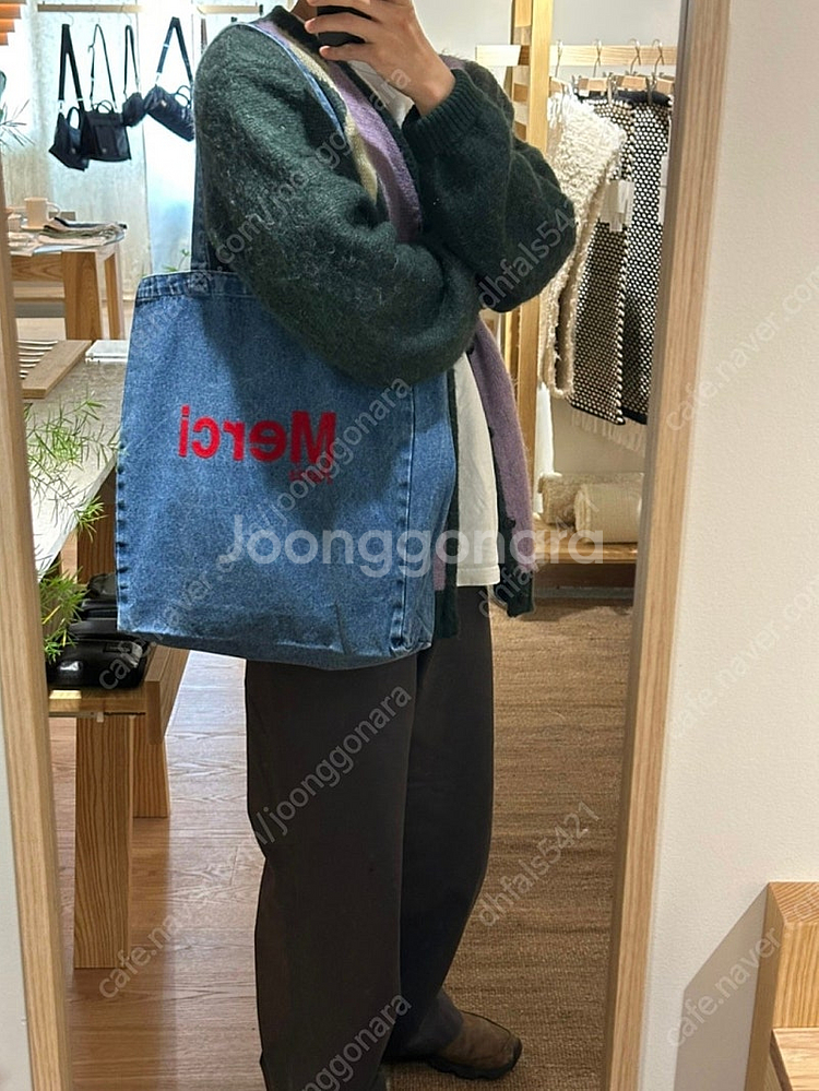 MERCI 메르시 에코백 데님 파리 정품 토트백--5