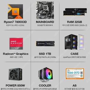 Ryzen 7 7800X3D 컴퓨터 반본체 PC 화이트