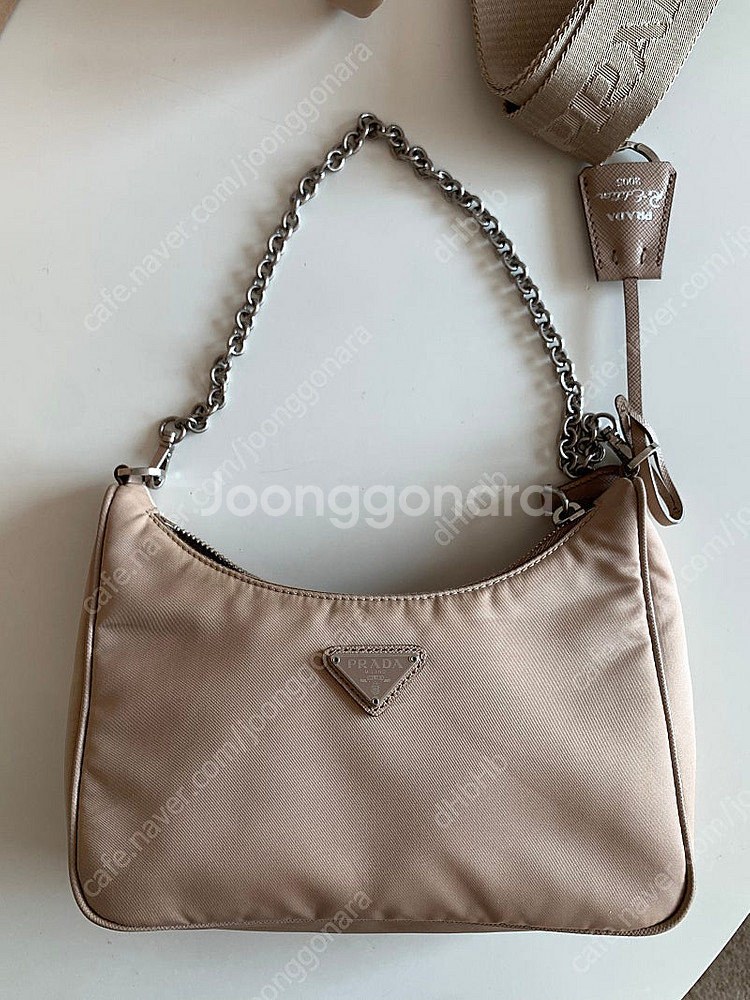 프라다 리에디션 리나일론 테수토 호보 체인백 베이지--6