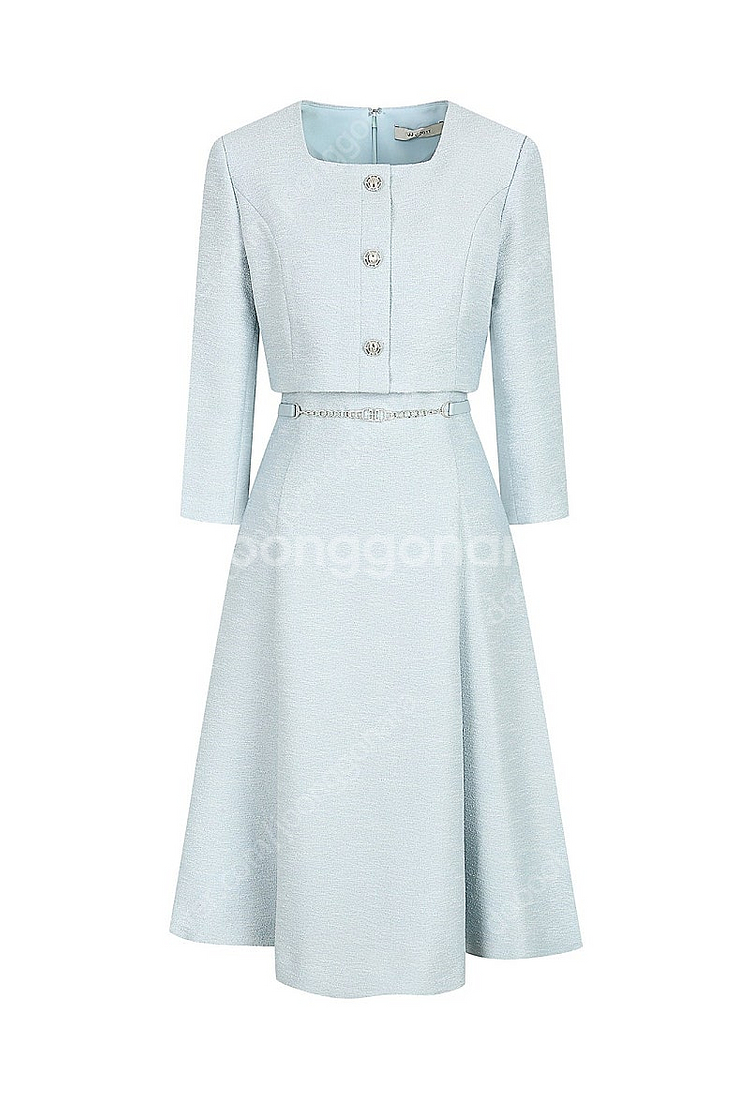 JJ지고트 트위드 스퀘어넥 플레어 원피스 55사이즈--0