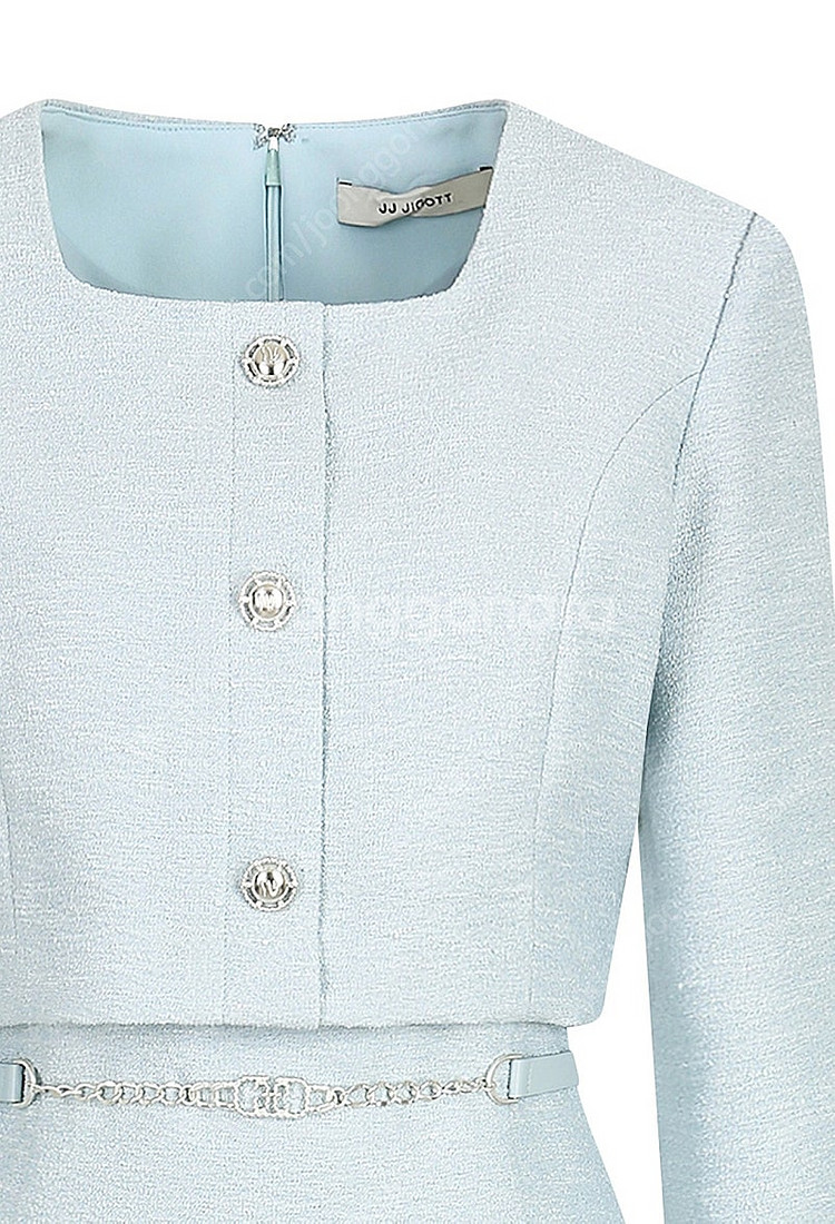 JJ지고트 트위드 스퀘어넥 플레어 원피스 55사이즈--2