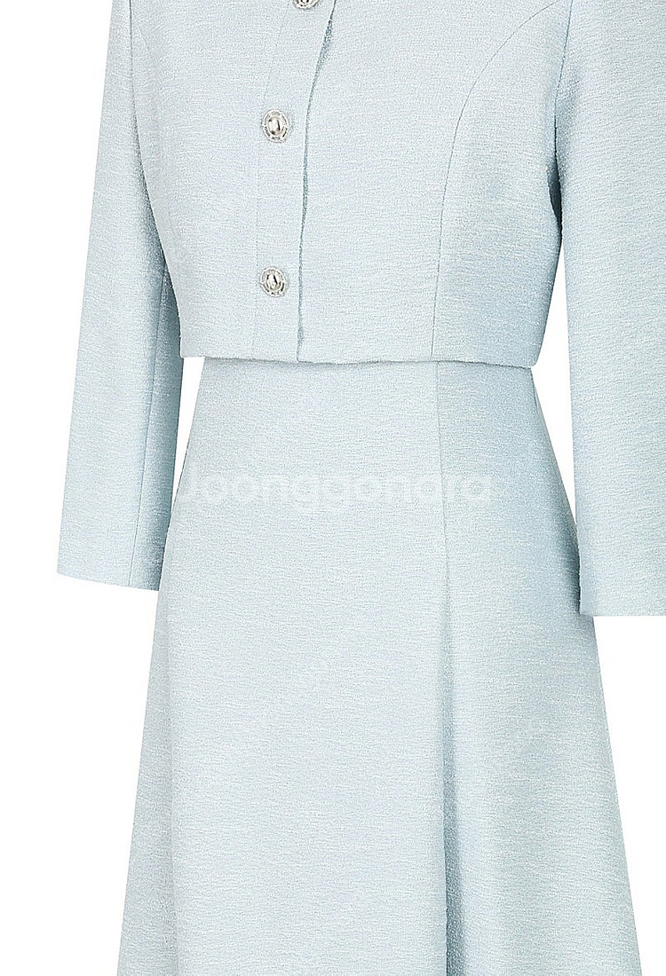 JJ지고트 트위드 스퀘어넥 플레어 원피스 55사이즈--3