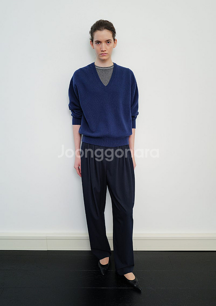 문달 volume tuck pants navy L--2