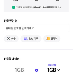 Skt 데이터 2기가 팔아요(2500원)