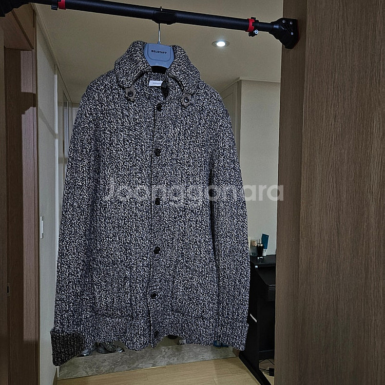 에르메네질도 제냐 / 울 캐시미어 가죽 디테일 헤비게이지 가디건 / 48(100)--0