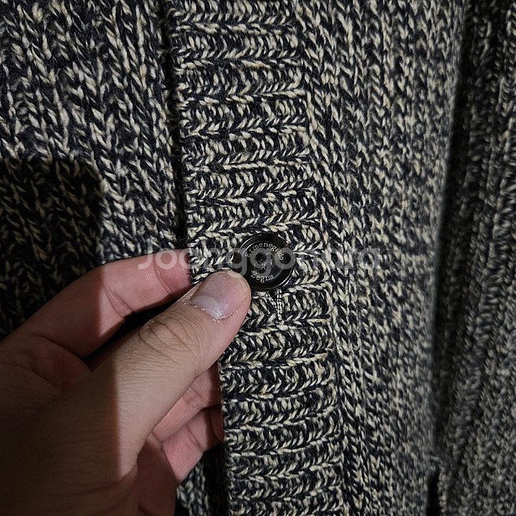 에르메네질도 제냐 / 울 캐시미어 가죽 디테일 헤비게이지 가디건 / 48(100)--2