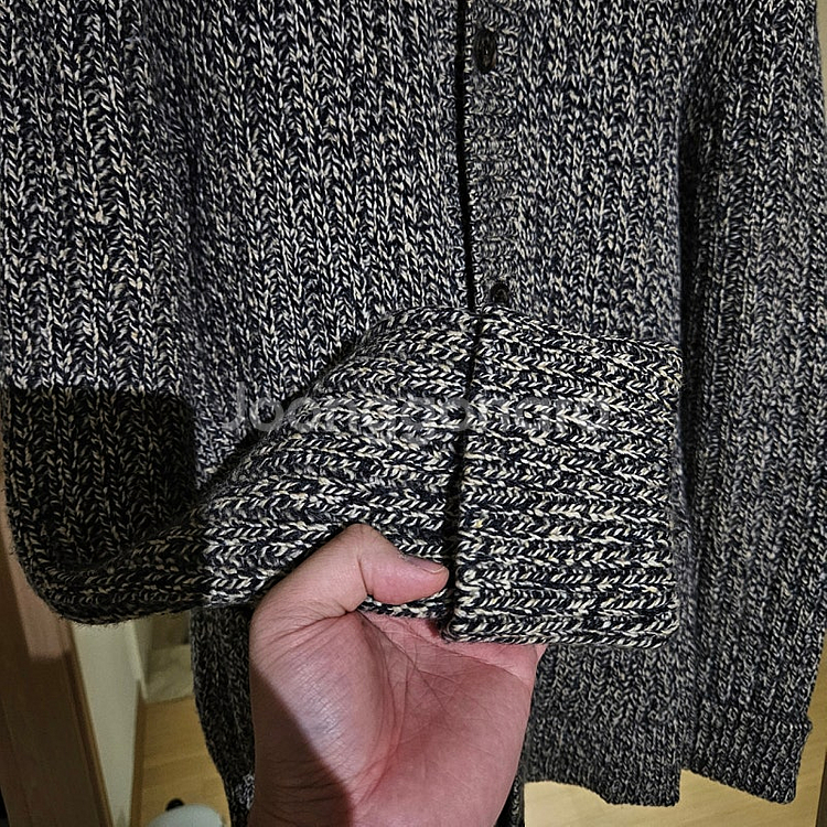 에르메네질도 제냐 / 울 캐시미어 가죽 디테일 헤비게이지 가디건 / 48(100)--3