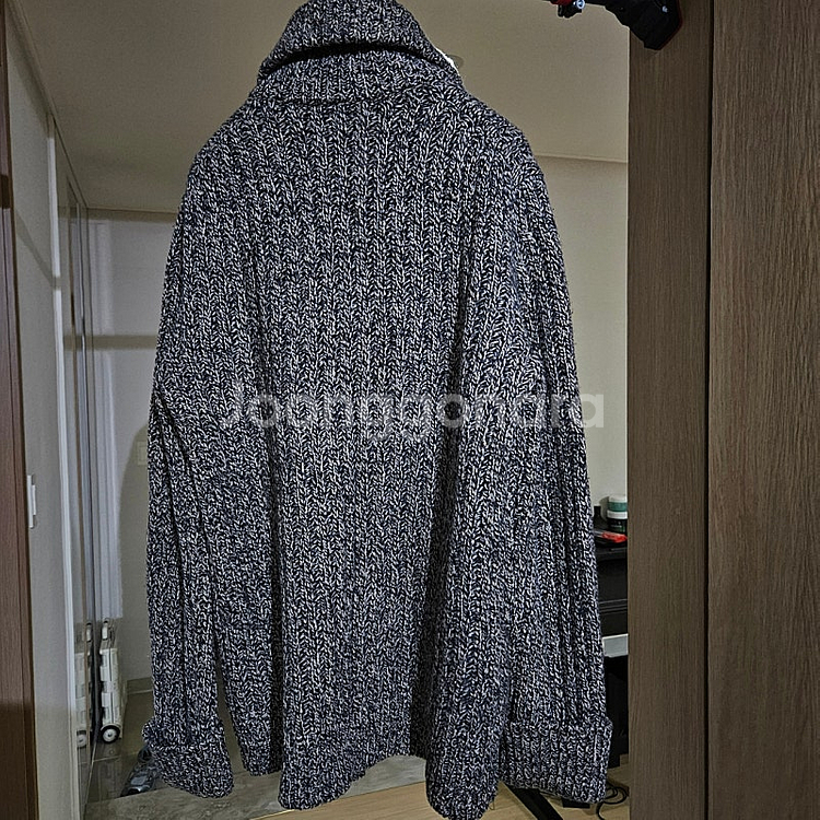 에르메네질도 제냐 / 울 캐시미어 가죽 디테일 헤비게이지 가디건 / 48(100)--4